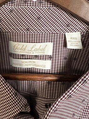 Roundtree & Yorke Gold Label Mens 4XB Burgundy Gingham Non-Iron SS Button Down